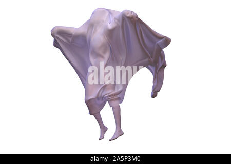 White Ghost boy Abbildung mit einer Decke Blatt auf weißem Hintergrund abgedeckt. Halloween 3D-Darstellung Stockfoto