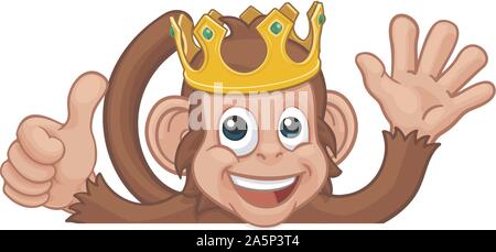 Monkey King Crown Daumen oben Winken Schild Cartoon Stock Vektor