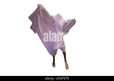 White Ghost boy Abbildung mit einer Decke Blatt auf weißem Hintergrund abgedeckt. Halloween 3D-Darstellung Stockfoto