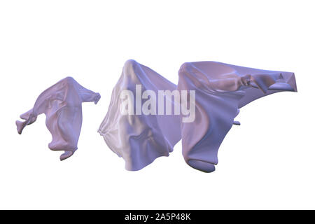 Gruppe von 3 fliegende weisse Geister weiblichen Figuren mit einer Decke Blatt auf weißem Hintergrund abgedeckt. Halloween 3D-Darstellung Stockfoto