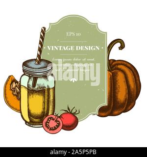 Logo Design mit farbigen Cherry Tomaten, Kürbis, smothie Gläser lieferbar Abbildung: Stock Vektor