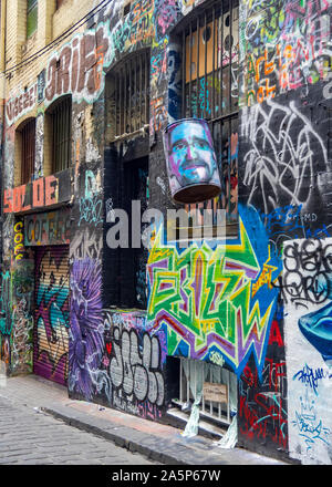 Graffiti und Street Art in Hosier Lane Melbourne, Victoria, Australien. Stockfoto