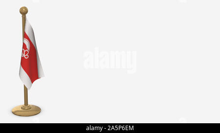 Calgary, Alberta 3D-Markierung Abbildung hängende auf goldenen Fahnenmast. Auf weißem Hintergrund mit Platz auf der rechten Seite isoliert. Stockfoto