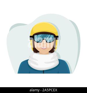 Mädchen Snowboarder in einem gelben Ski Helm und Brille. Isolierte flache Vector Illustration. Stock Vektor