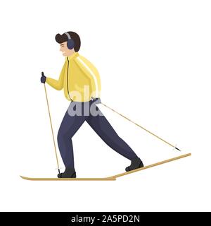 Ein Mann im Winter Kleidung auf Langlauf. Wintersport. Isolierte flache Vector Illustration. Stock Vektor