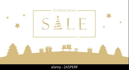 Weihnachten Geschenke verkauf Banner mit Tannen und Sterne Vektor-illustration EPS 10. Stock Vektor
