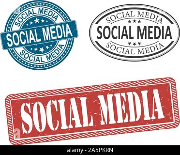 Social media Vektor Gummi web logo Abzeichen Stempel Set Stock Vektor
