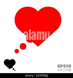 Herzförmige Gedanken bubble Feste schwarze und rote Symbole. Glyphe Symbol der Liebe und der Romantik. Valentines Tag flachbild Vector Illustration. Stock Vektor