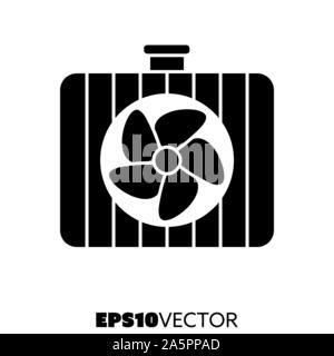 Kühler und Lüfter ein schwarzes Symbol. Glyphe Symbol der Motorkühlung und Auto Teile. Automotive flachbild Vector Illustration. Stock Vektor