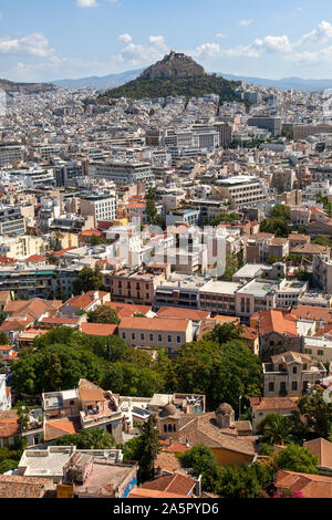 Mount Lycabettus, Athen, von der Akropolis Stockfoto