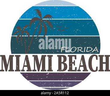 Miami Beach, Florida State - Typografie design Kleider, t-shirts mit Palmen und Wellen. Grafik für Print produkt, Bekleidung. Vektor Stock Vektor