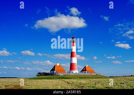 Leuchtturm Westerhever, Westerheversand, in der Nähe von St. Peter Ording, Schleswig-Holstein, Bundesrepublik Deutschland Stockfoto