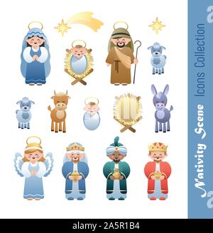 Krippe Icons Collection. Niedliche Comicfiguren. Vector Illustration ohne Transparenz. Stock Vektor