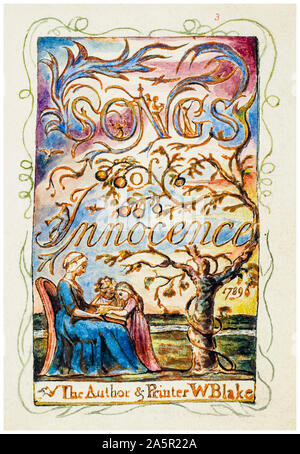 William Blake, Songs of Innocence, Titelseite, Malerei, Reliefradierung, Handfarbig, Illustration, um 1825 Stockfoto