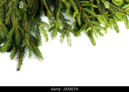 Weihnachten Rahmen gemacht mit Zweigen isoliert auf weißem Stockfoto