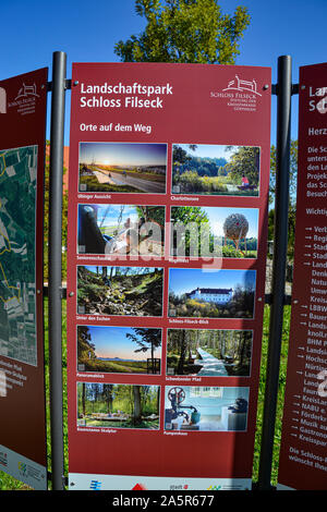 Schloss Filseck Balatonfüred hoch über den Orten Faurndau und Uhingen mit Blick in das Filstal und in den Hohenstaufen Stockfoto