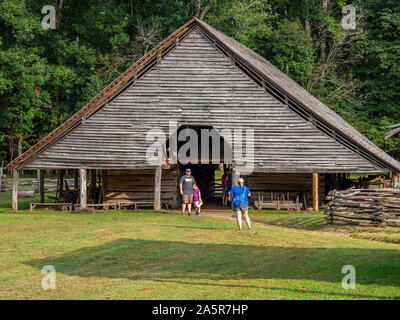 Mountain Farm Museum am Oconaluftee Besucherzentrum in der Great Smoky Mountains National Park in Cherokee North Carolina Stockfoto