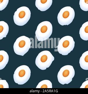 Spiegeleier flachbild Vektor nahtlose Muster. Morgen essen, schnelles Kochen Gericht auf dunklem Hintergrund. Gesundes Frühstück. Natürliche organische Farm Produkt Stock Vektor