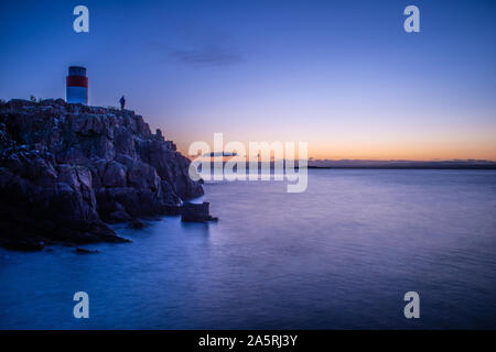 Aberdour Leuchtturm bei Sonnenaufgang, Fife, Schottland Stockfoto