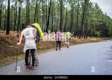 Pilger wandern camino Portugues, Galizien, Spanien. Stockfoto