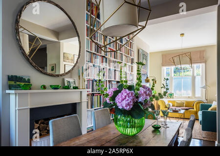 Doppelte Höhe Buch Regale in offenen Renovierung von terrassierten London home Stockfoto