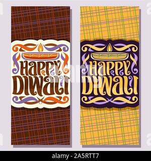 Vektor Banner für Indische Diwali, für religiöse Hindu Urlaub mit öl Lampe, filigranen Schnörkeln einladen, original brush Schrift für Wünsche Nachricht - Stock Vektor