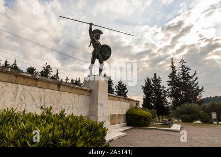 Thermopylae, Griechenland. Denkmal Denkmal für König von Sparta Leonidas, der 300 Spartaner und die 700 Mimen, die an der Schlacht von Thermopylae kämpfte Stockfoto