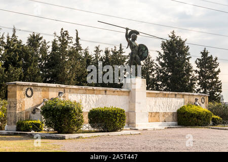 Thermopylae, Griechenland. Denkmal Denkmal für König von Sparta Leonidas, der 300 Spartaner und die 700 Mimen, die an der Schlacht von Thermopylae kämpfte Stockfoto