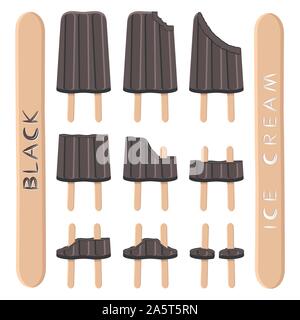 Vector Illustration logo für natürliche schwarze Aktivkohle Eis auf Stick. Eis, das aus süßen kaltes Eis, lecker Set eingefroren. Stock Vektor