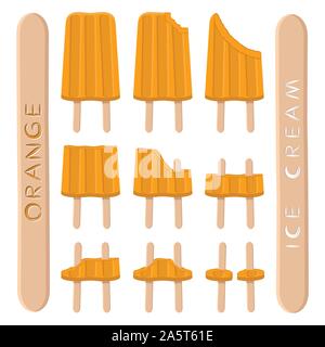 Vector Illustration logo für Natürliche orange Eis auf Stick. Eis, das aus süßen kaltes Eis, lecker frozen Dessert. Frische f Stock Vektor