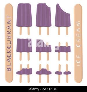 Vector Illustration logo für natürliche schwarze Johannisbeere Eis auf Stick. Eis, das aus süßen kaltes Eis, lecker frozen Dessert. Frische Stock Vektor