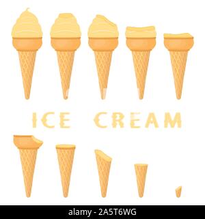 Vector Illustration für natürliche Vanille Eis Waffel Kegel. Eis, das aus süßen kaltes Eis, lecker frozen Dessert. Frischen fru Stock Vektor