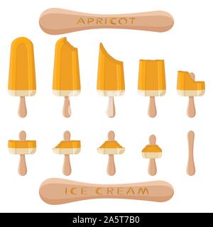 Vector Illustration logo für natürliche apricot Ice Cream auf Stick. Eis, das aus süßen kaltes Eis, lecker frozen Dessert. Frische Stock Vektor