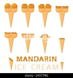 Vector Illustration für Natürliche Mandarine Eis Waffel Kegel. Eis, das aus süßen kaltes Eis, lecker frozen Dessert. Frische fr Stock Vektor