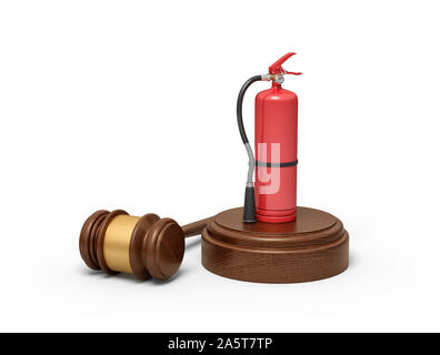 3D-Rendering von roten Feuerlöscher stehen auf klingende Satz mit Hammer neben liegen. Stockfoto