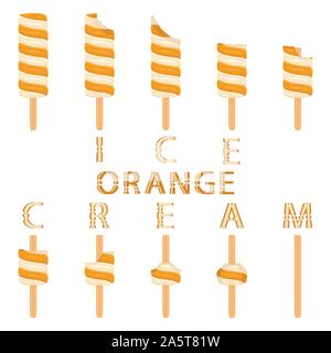 Vector Illustration logo für Natürliche orange Eis auf Stick. Eis, das aus süßen kaltes Eis, lecker frozen Dessert. Frische f Stock Vektor