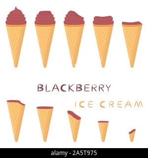 Vector Illustration für natürliche Black Ice Cream auf Waffel Kegel. Eis, das aus süßen kaltes Eis, lecker frozen Dessert. Frische Stock Vektor