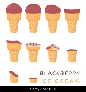 Vector Illustration für natürliche Black Ice Cream auf Waffel Kegel. Eis, das aus süßen kaltes Eis, lecker frozen Dessert. Frische Stock Vektor