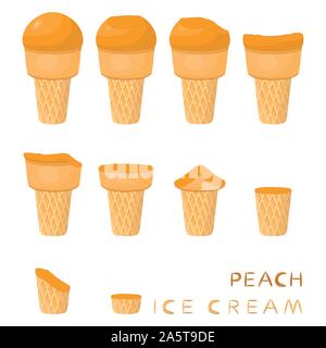 Vector Illustration für natürliche Pfirsich Eis Waffel Kegel. Eis, das aus süßen kaltes Eis, lecker frozen Dessert. Frisches Obst Stock Vektor