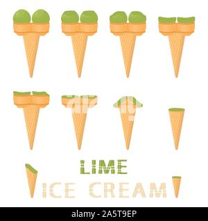 Vector Illustration für natürliche Grün Kalk Eis Waffel Kegel. Eis, das aus süßen kaltes Eis, lecker frozen Dessert. Frische Stock Vektor
