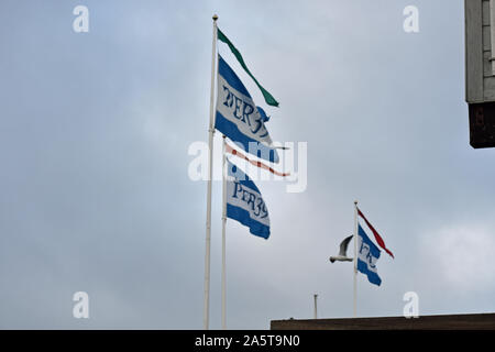 Pier 39 Flaggen in San Francisco Stockfoto