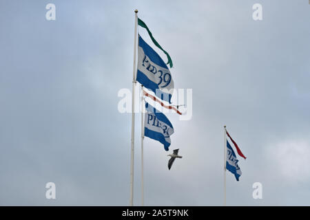 Pier 39 Flaggen in San Francisco Stockfoto