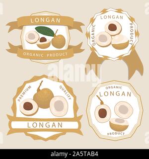 Vektor icon Abbildung: Logo für ganze reife Frucht gelb dimocarpus Longan, Slice die Hälfte. Longan Muster, die aus natürlichen Design tropische leckere fo Stock Vektor