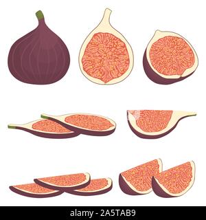 Vektor icon Abbildung: Logo für ganze reife Frucht lila Bild, slice Hälfte sycamine. Abb. Muster, die aus natürlichen Design tropischen leckeres Essen. Essen Stock Vektor