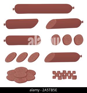 Vektor icon Abbildung: Logo für die ganze Wurst Salami, slice Schweinefleisch Schinken. Wurst Muster, die aus natürlichen Leckeres essen Fleisch, halb Frankfurter. E Stock Vektor