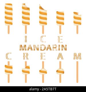 Vector Illustration logo für Natürliche Mandarine Eis auf Stick. Eis, das aus süßen kaltes Eis, lecker frozen Dessert. Frische Stock Vektor