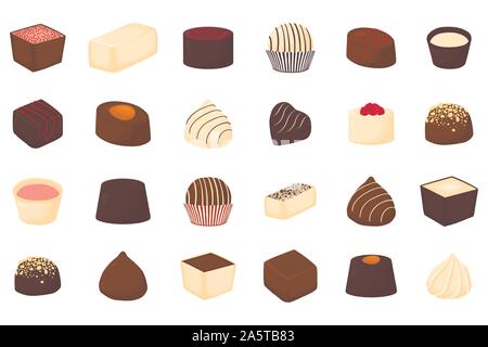 Schöne große bunte Chocolate desserts aus Süßigkeiten. Candy, bestehend aus Milch Schokolade süß gefüllte Nougat. Chocolate candy Collection Stock Vektor