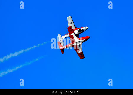 Zwei Mitglieder der Kanadischen Streitkräfte 431 Luft Demonstration squadron im formationsflug an einem Air Show im Jahr 2019 in den Hafen von Nanaimo auf Vancouver Isl Stockfoto