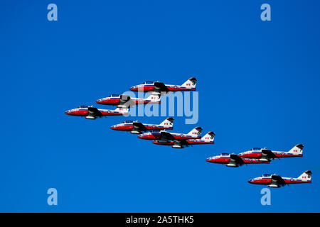 Die Kanadische Streitkräfte 431 Luft Demonstration squadron in Formation fliegen an einem Air Show im Jahr 2019 in den Hafen von Nanaimo auf Vancouver Island British Col Stockfoto