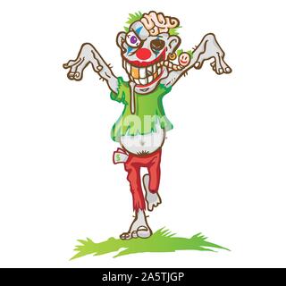 Clown zombie Maskottchen Karikatur auf weißem Hintergrund Stock Vektor